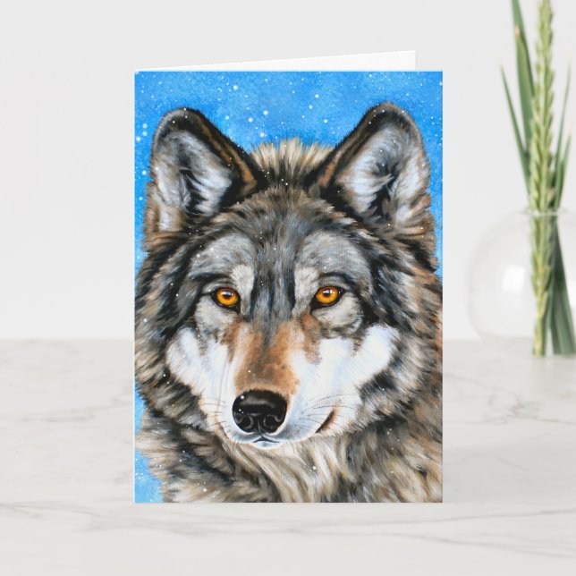 Pour Fêtes Annuelles Cartes de Noël peintes de loup (Devant)