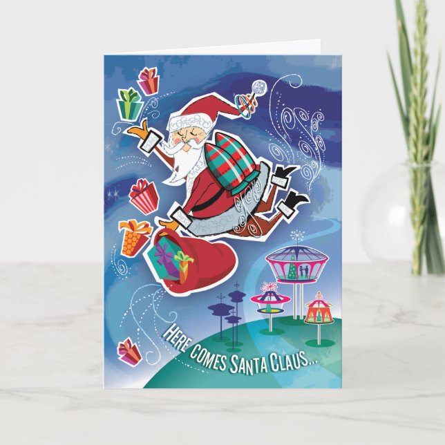 Pour Fêtes Annuelles Cartes de Noël Père Noël Jet Pack (Devant)