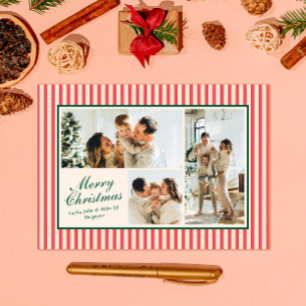Pour Fêtes Annuelles Cartes de Noël photo 3 bandes verticales rouges mo