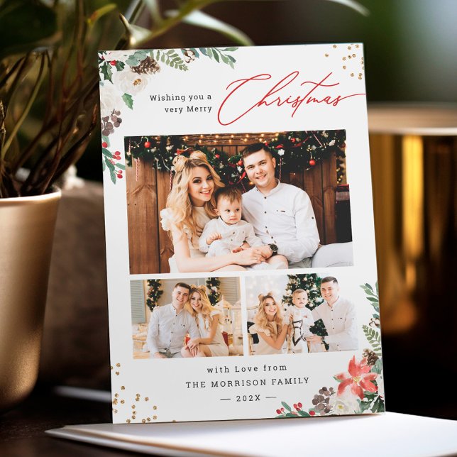 Pour Fêtes Annuelles Cartes de Noël photo botanique florale 3 Chic d'hi (Créateur téléchargé)