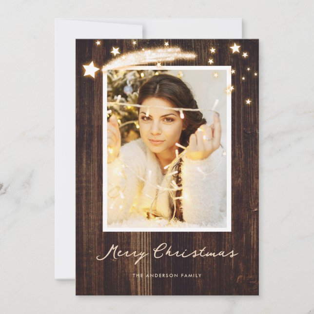 Pour Fêtes Annuelles Cartes de Noël photo Rustic Wood Stars (Devant)