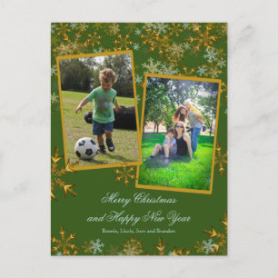 Pour Fêtes Annuelles Cartes de Noël photo Vertes et Dorées
