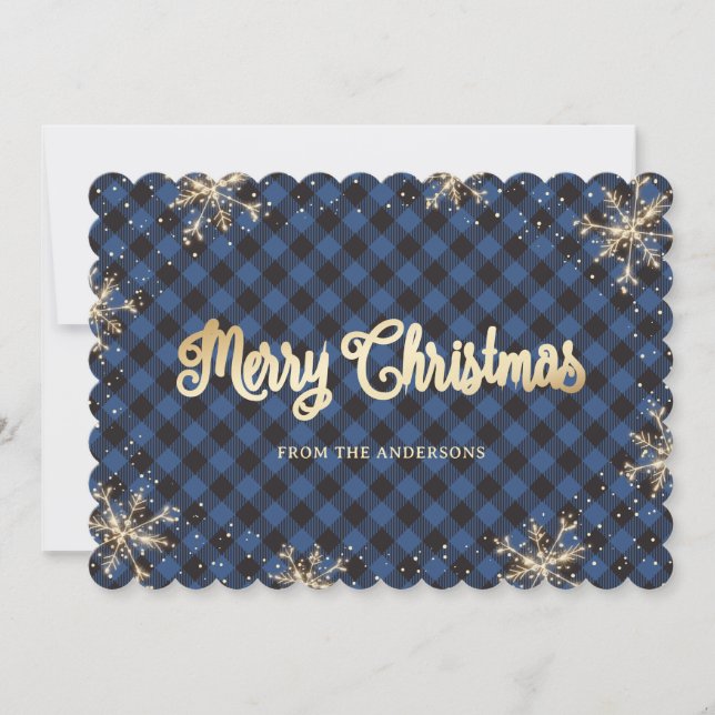 Pour Fêtes Annuelles Cartes de Noël Plaid Gold Buffalo personnalisées (Devant)