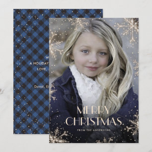 Pour Fêtes Annuelles Cartes de Noël Plaid Photo Buffalo Bleu Étincelant