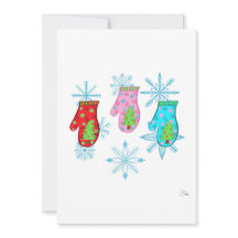Cartes de Noël plates à mitaines blanches
