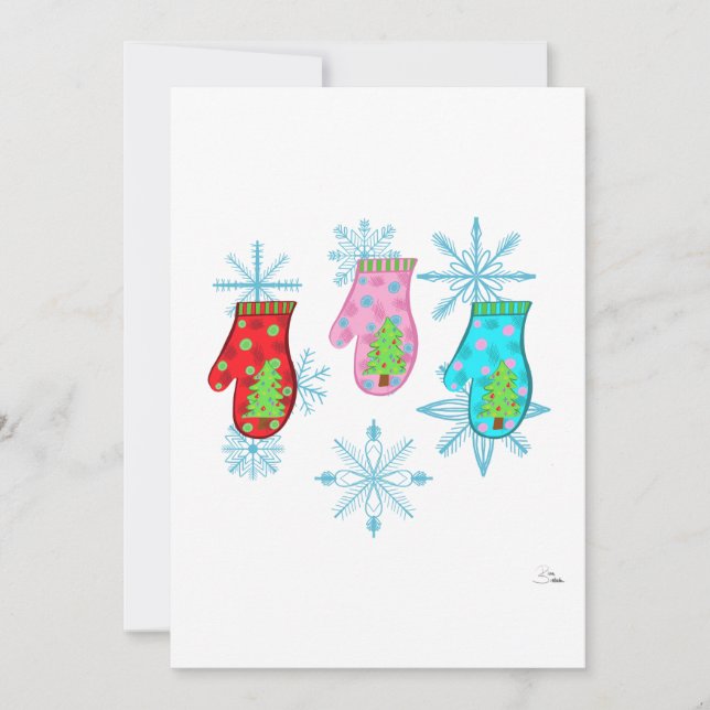 Pour Fêtes Annuelles Cartes de Noël plates à mitaines blanches (Devant)