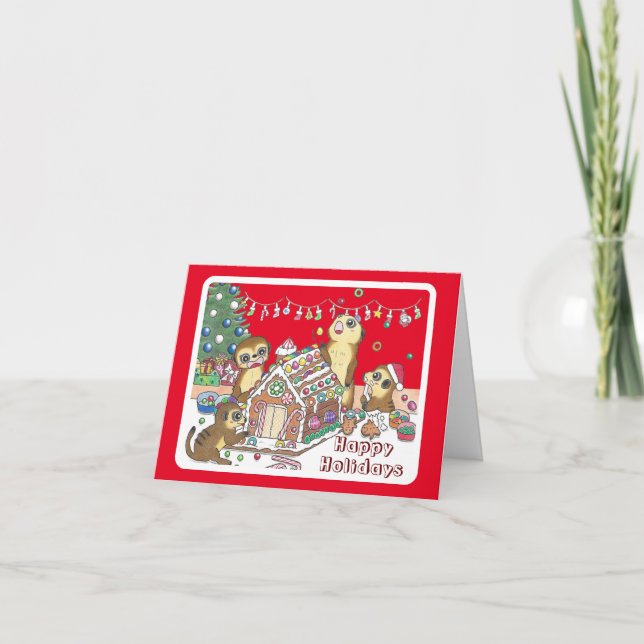 Pour Fêtes Annuelles Cartes de Noël pliées de suricates mignons (Devant)