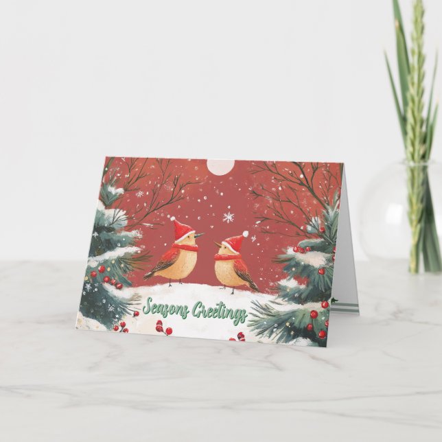 Pour Fêtes Annuelles Cartes de Noël pliées personnalisées Oiseaux de No (Devant)