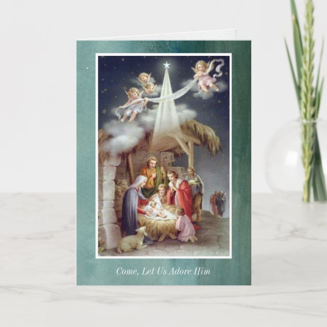 Pour Fêtes Annuelles Cartes de Noël religieuses | Adorons-Le (Devant)