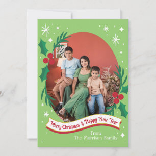 Pour Fêtes Annuelles Cartes de Noël rétro avec photo de houx et de baie