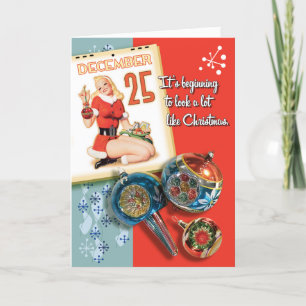 Pour Fêtes Annuelles Cartes de Noël Rétro de Pin-Up Girl des Années 195