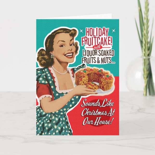 Pour Fêtes Annuelles Cartes de Noël Rétro Drôle de Gâteau aux Fruits (Devant)