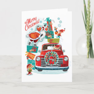 Pour Fêtes Annuelles Cartes de Noël rétro du camion rouge du Père Noël
