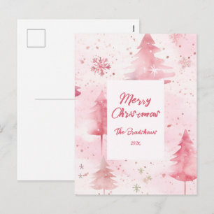 Pour Fêtes Annuelles Cartes de Noël rose avec des pins