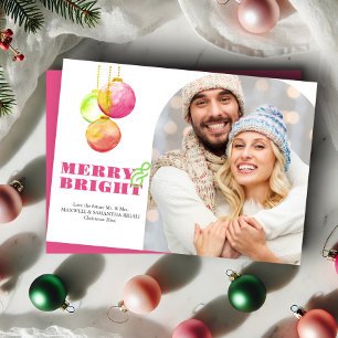 Pour Fêtes Annuelles Cartes de Noël rose et Joyeux & Bright Photo