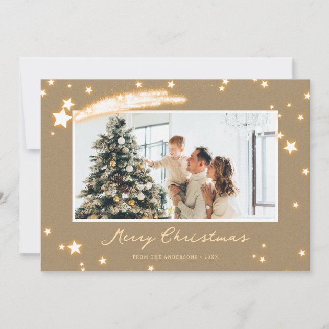 Pour Fêtes Annuelles Cartes de Noël Rustique Kraft Sparkly Star Photo (Devant)
