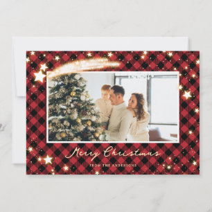 Pour Fêtes Annuelles Cartes de Noël Starry Red Buffalo Plaid Photo