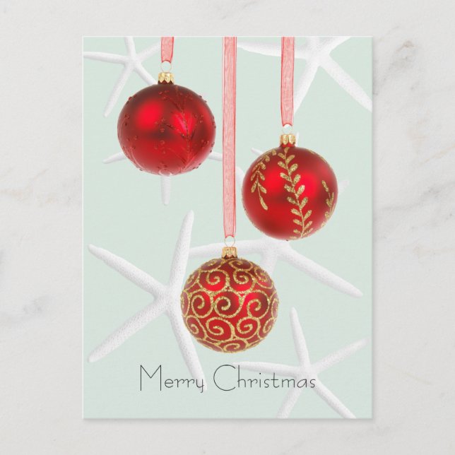 Pour Fêtes Annuelles Cartes de Noël tropicales à l'étoile de mer rouge (Devant)