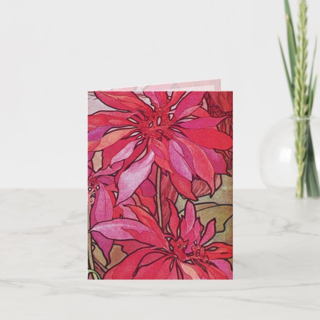 Pour Fêtes Annuelles Cartes de note de Noël de poinsettias d'Alphonse (Devant)