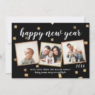 Pour Fêtes Annuelles Cartes de Nouvel An 3 photos Chunky Confetti