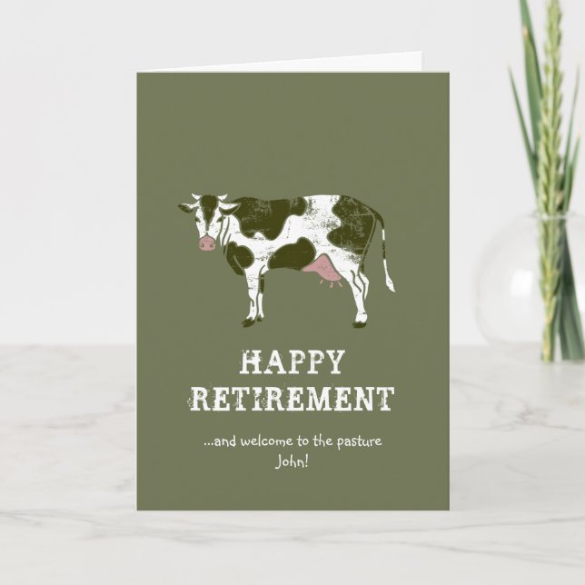 Pour Fêtes Annuelles Cartes de retraite heureuses | Vache de pâturage r (Devant)