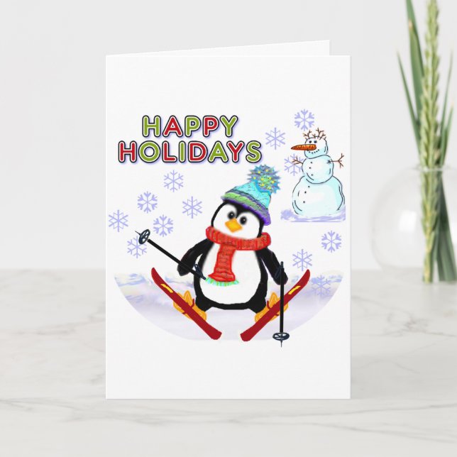 Pour Fêtes Annuelles Cartes de ski Penguin (Devant)
