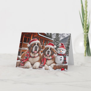 Pour Fêtes Annuelles Cartes de St Bernards posant avec un bonhomme de n