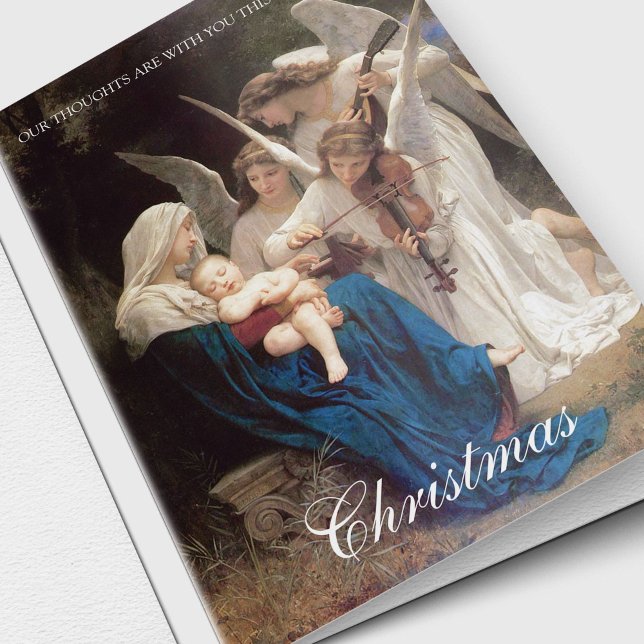 Pour Fêtes Annuelles Cartes de sympathie de Noël | pensant à vous 2 (Mary & Jesus with the Angels religious Thinking of You Sympathy Christmas Cards)