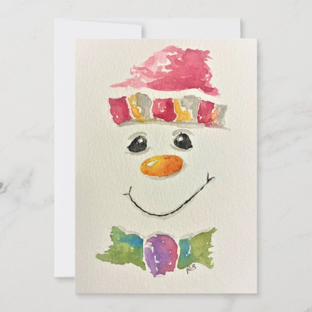 Pour Fêtes Annuelles Cartes de vacances bonhomme de neige aquarelle (Devant)