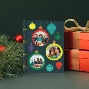 Pour Fêtes Annuelles Cartes de vacances de Noël trois photos ornements