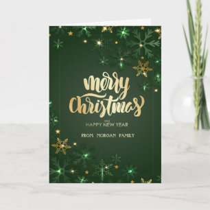 Pour Fêtes Annuelles Cartes de vacances flocons de neige dorés verts