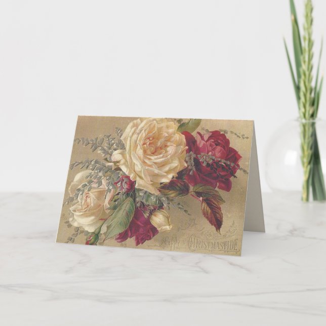 Pour Fêtes Annuelles Cartes de vacances pliées Roses de Noël victorienn (Devant)