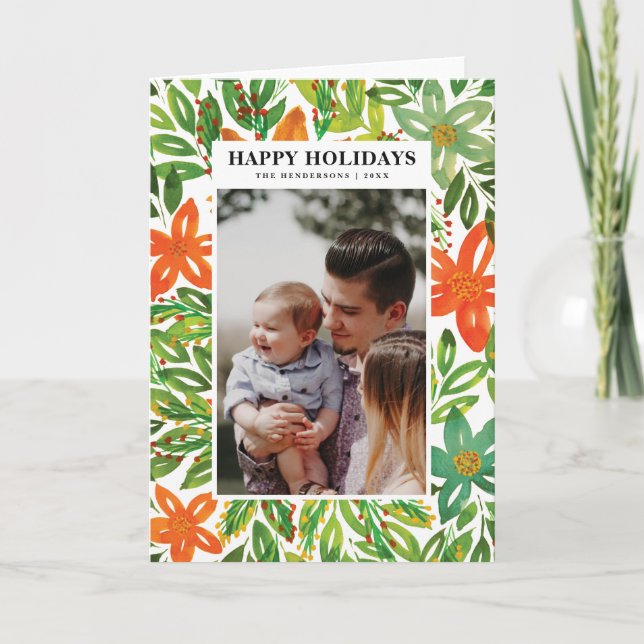 Pour Fêtes Annuelles Cartes de voeux de Fleurs peintes à la main et de  (Devant)