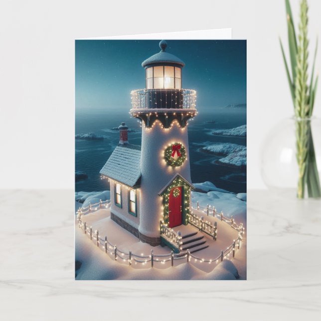 Pour Fêtes Annuelles Cartes de vœux de Noël au phare (Devant)
