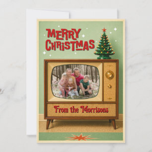 Pour Fêtes Annuelles Cartes de vœux de Noël avec photo de télé rétro