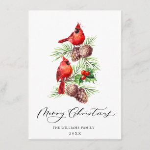Pour Fêtes Annuelles Cartes de vœux de Noël Cardinal rouge baie de houx