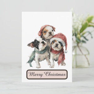 Pour Fêtes Annuelles Cartes de vœux de Noël Chiots d'hiver Message de f