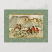 Cartes de vœux de Noël Oiseaux Reproduction Vintag