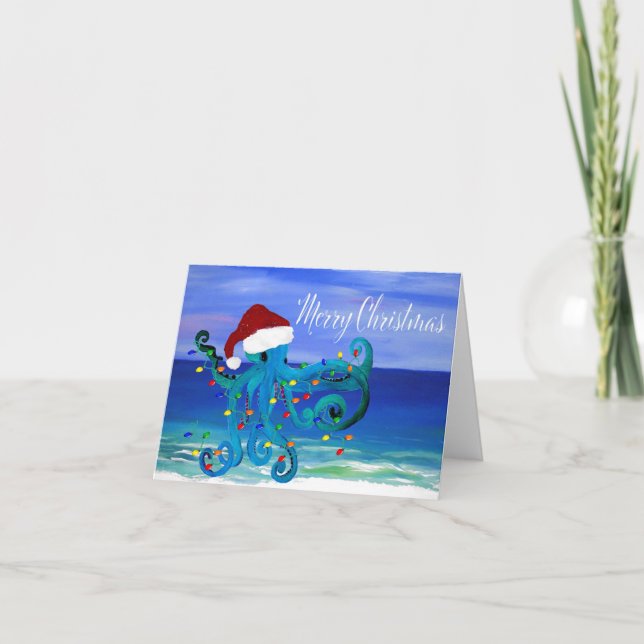 Pour Fêtes Annuelles Cartes de vœux de Noël pieuvre. (Devant)