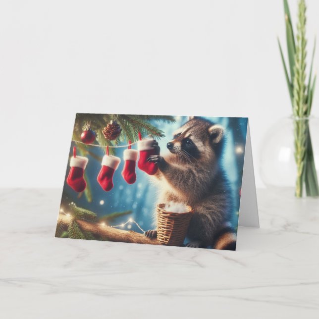 Pour Fêtes Annuelles Cartes de voeux de Noël Raccoon (Devant)