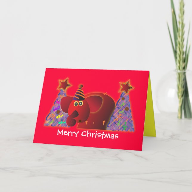 Pour Fêtes Annuelles Cartes de voeux de Noël : Red elephant 2 (Devant)