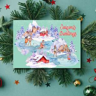 Pour Fêtes Annuelles Cartes de vœux de saison de patin à glace à l'aqua