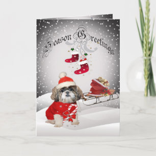 Pour Fêtes Annuelles Cartes de voeux de scène de neige de Shih Tzu Père