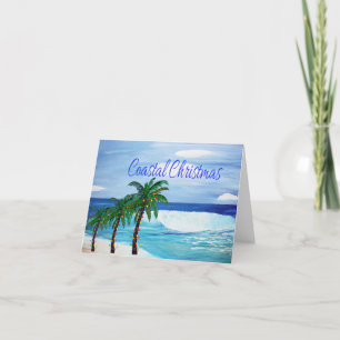 Pour Fêtes Annuelles Cartes de vœux de vacances de surf côtier palmier.