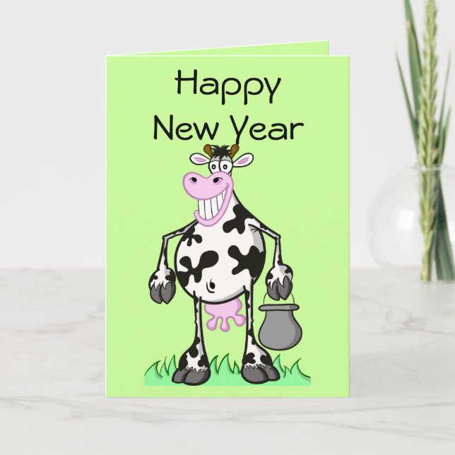 Pour Fêtes Annuelles Cartes de vœux du nouvel an "dessin animé" vache (Devant)