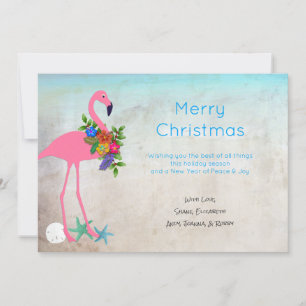 Pour Fêtes Annuelles Cartes de voeux Flamant rose Blue Christmas Flat