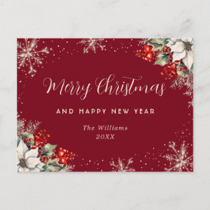 Pour Fêtes Annuelles Cartes de vœux flocons de neige Baies de houx roug