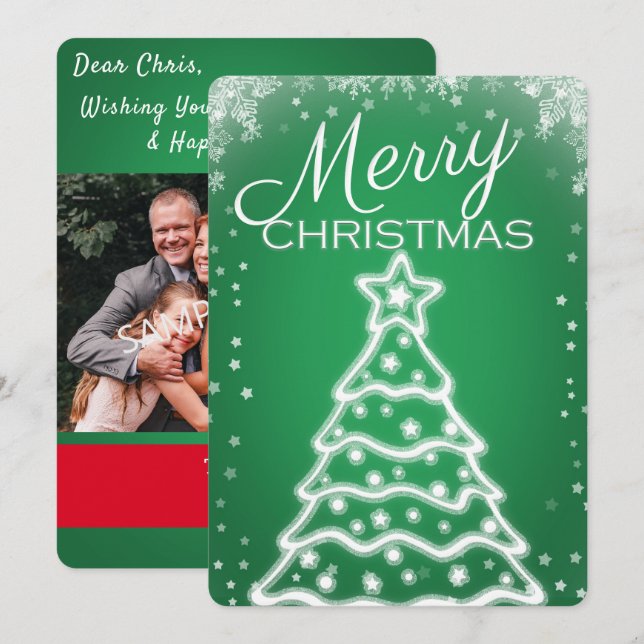 Pour Fêtes Annuelles Cartes de vœux photo d'arbre de Noël blanc (Devant / Derrière)