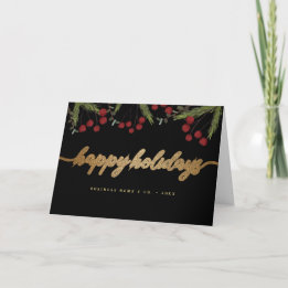 Pour Fêtes Annuelles Cartes de vœux Rouge Noir & Or avec feuillage