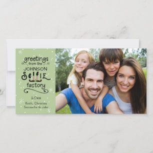 Pour Fêtes Annuelles Cartes de vœux sELFie, Neige sur Vert